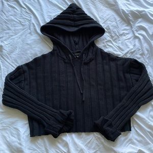 Black ribbed crop top hoodie from Forever 21